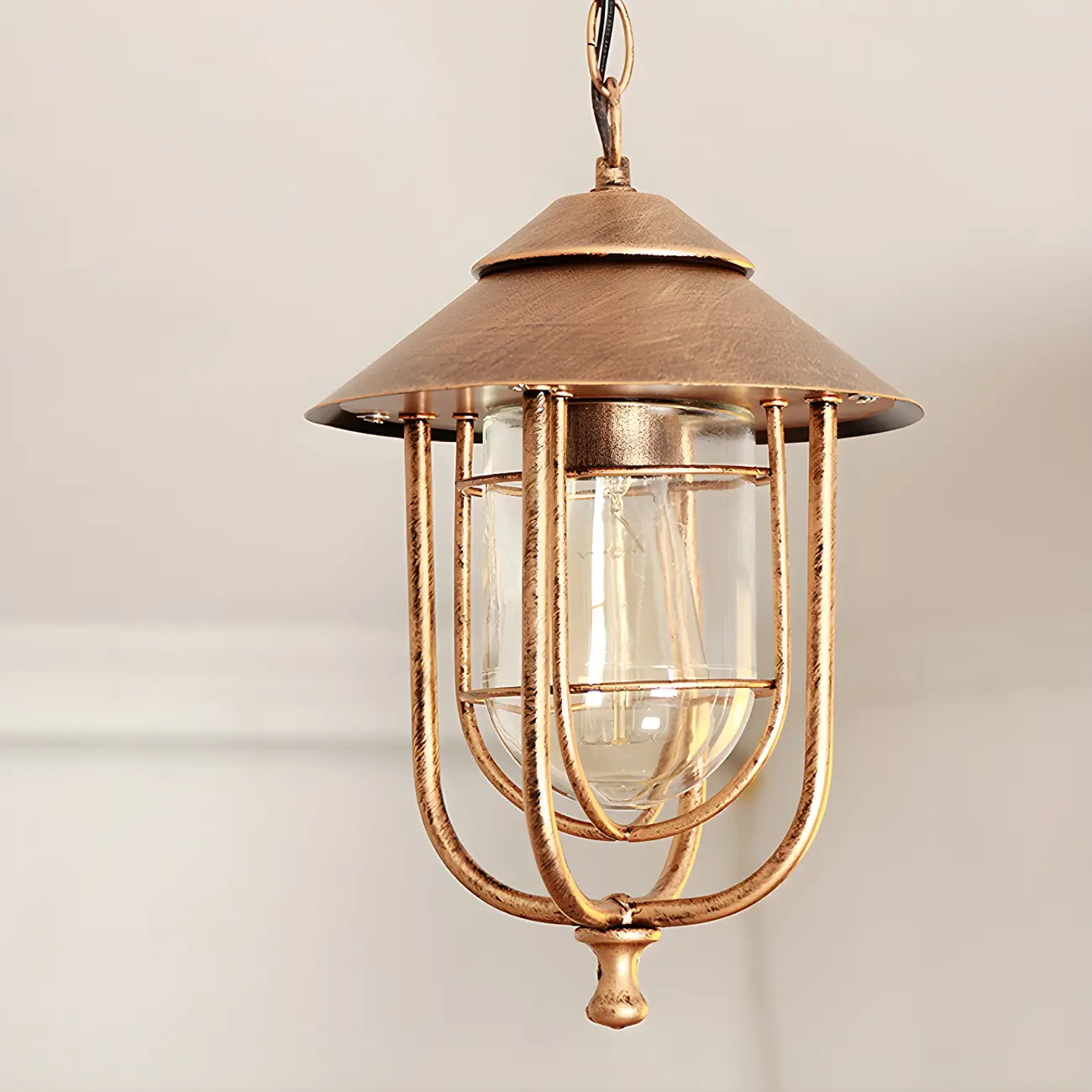 Traditional Cone Ceiling Light Single-Bulb Iron Hanging Pendant Light with Bell Clear Glass Shade for Garden Image - 8 | homeyfad