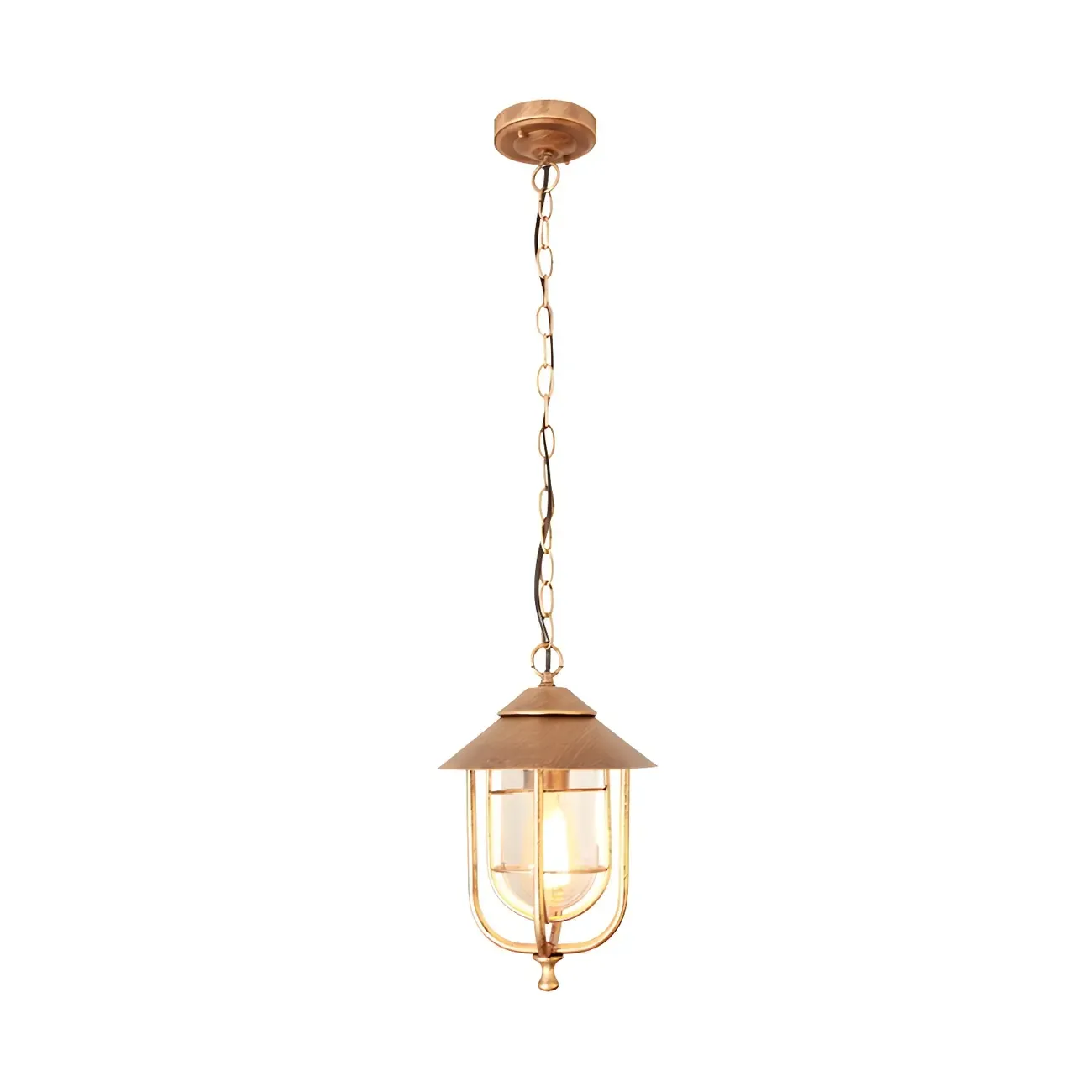 Traditional Cone Ceiling Light Single-Bulb Iron Hanging Pendant Light with Bell Clear Glass Shade for Garden Image - 9
