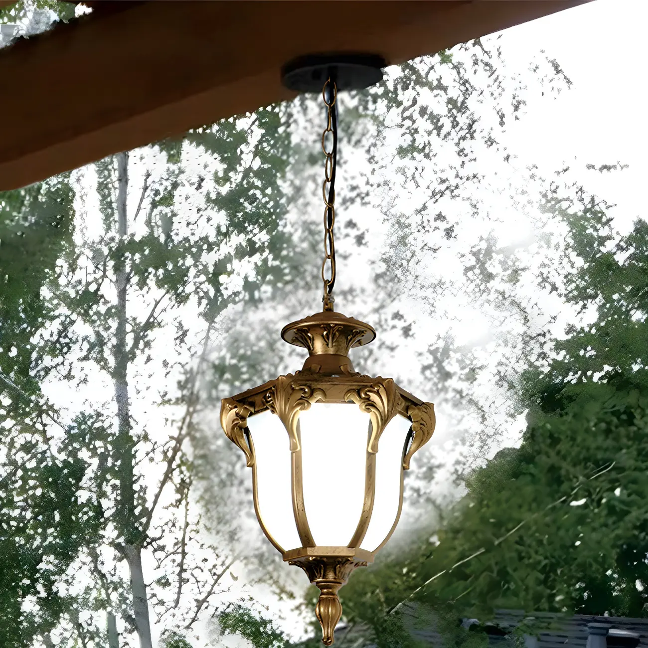 Traditional Bell Shade Solar Ceiling Light Cream Glass LED Hanging Pendant Light for Courtyard Image - 1 | homeyfad