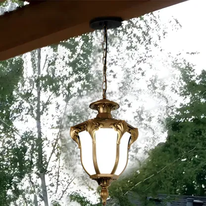 Traditional Bell Shade Solar Ceiling Light Cream Glass LED Hanging Pendant Light for Courtyard Image - 1