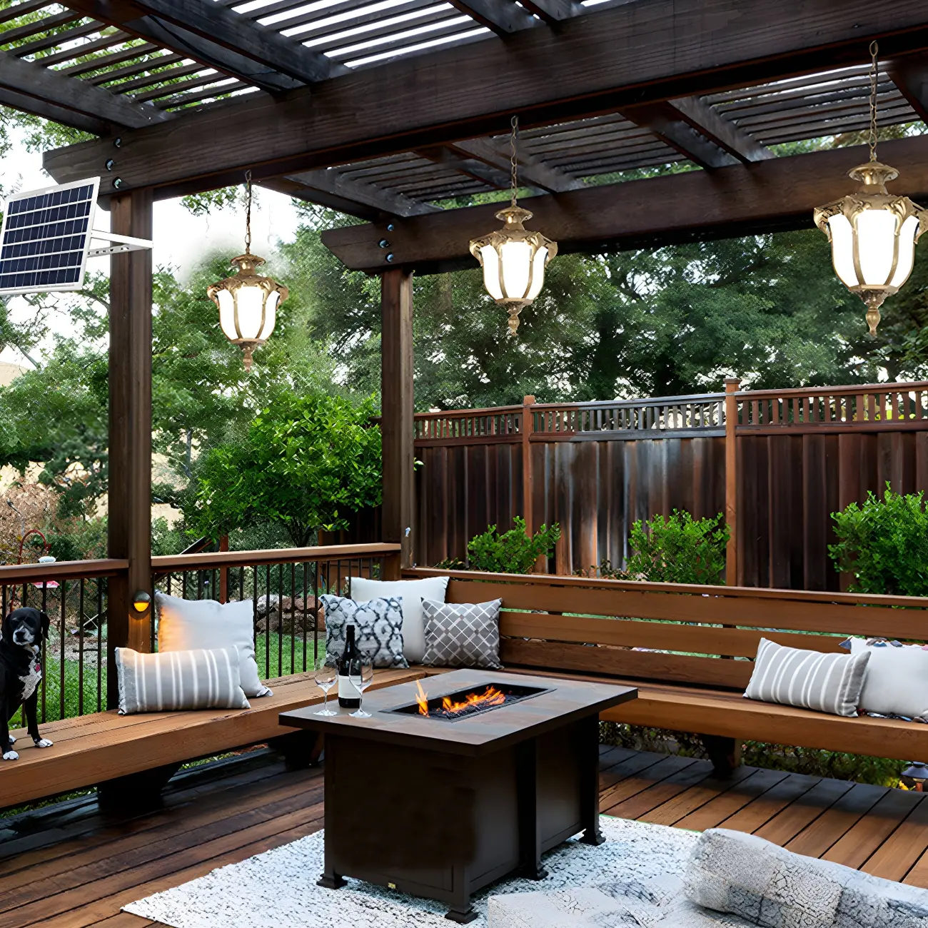 Traditional Bell Shade Solar Ceiling Light Cream Glass LED Hanging Pendant Light for Courtyard Image - 2 | homeyfad