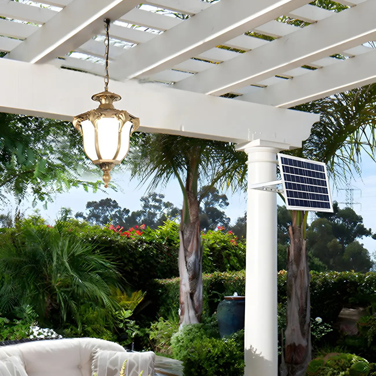 Vintage Bell Shape Solar Outdoor Pendant Light with USB Charger Image - 4 | homeyfad