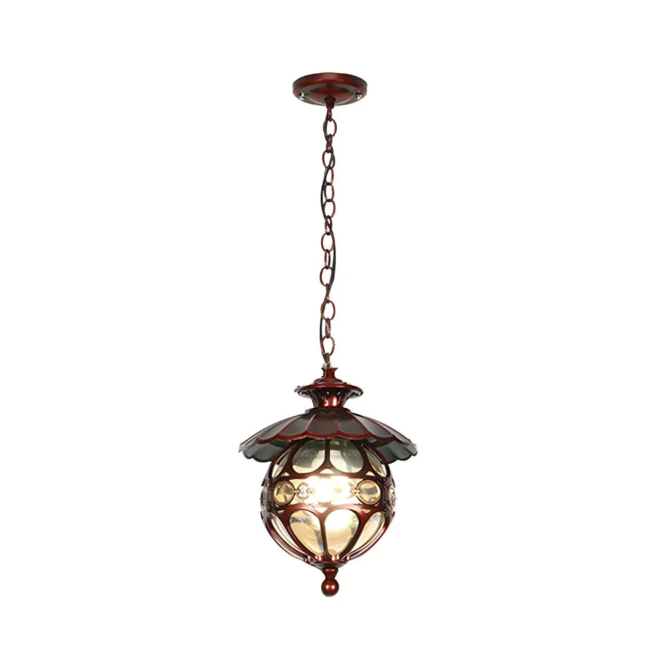 Single-Bulb Pendant Light Vintage Scalloped Aluminium Suspension Light with Globe Beige Glass Shade for Patio Image - 5