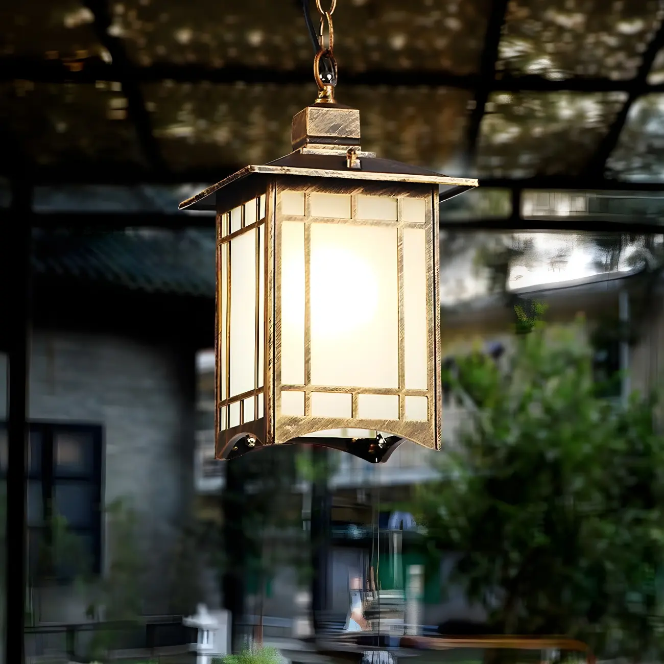 Frost Glass Lantern Ceiling Light Rustic Single-Bulb Garden Hanging Pendant Light Image - 4 | homeyfad