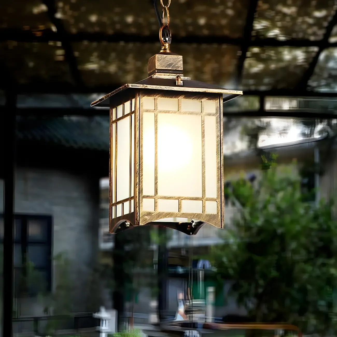 Frost Glass Lantern Ceiling Light Rustic Single-Bulb Garden Hanging Pendant Light Image - 4