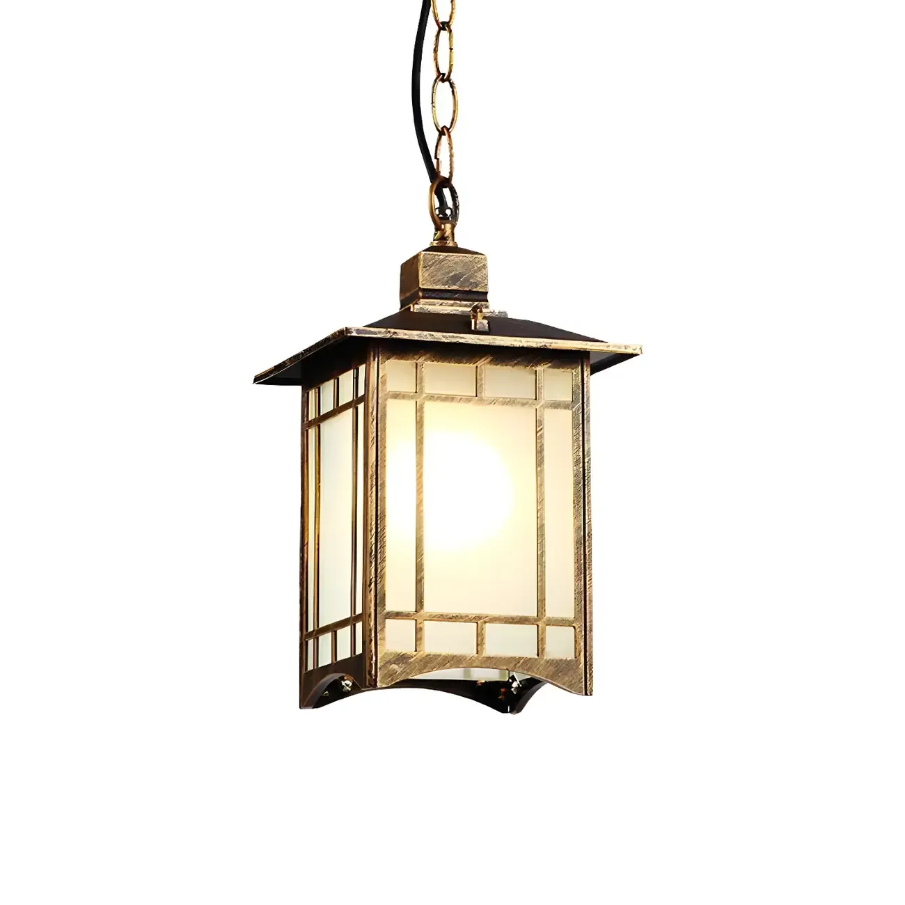 Frost Glass Lantern Ceiling Light Rustic Single-Bulb Garden Hanging Pendant Light Image - 6