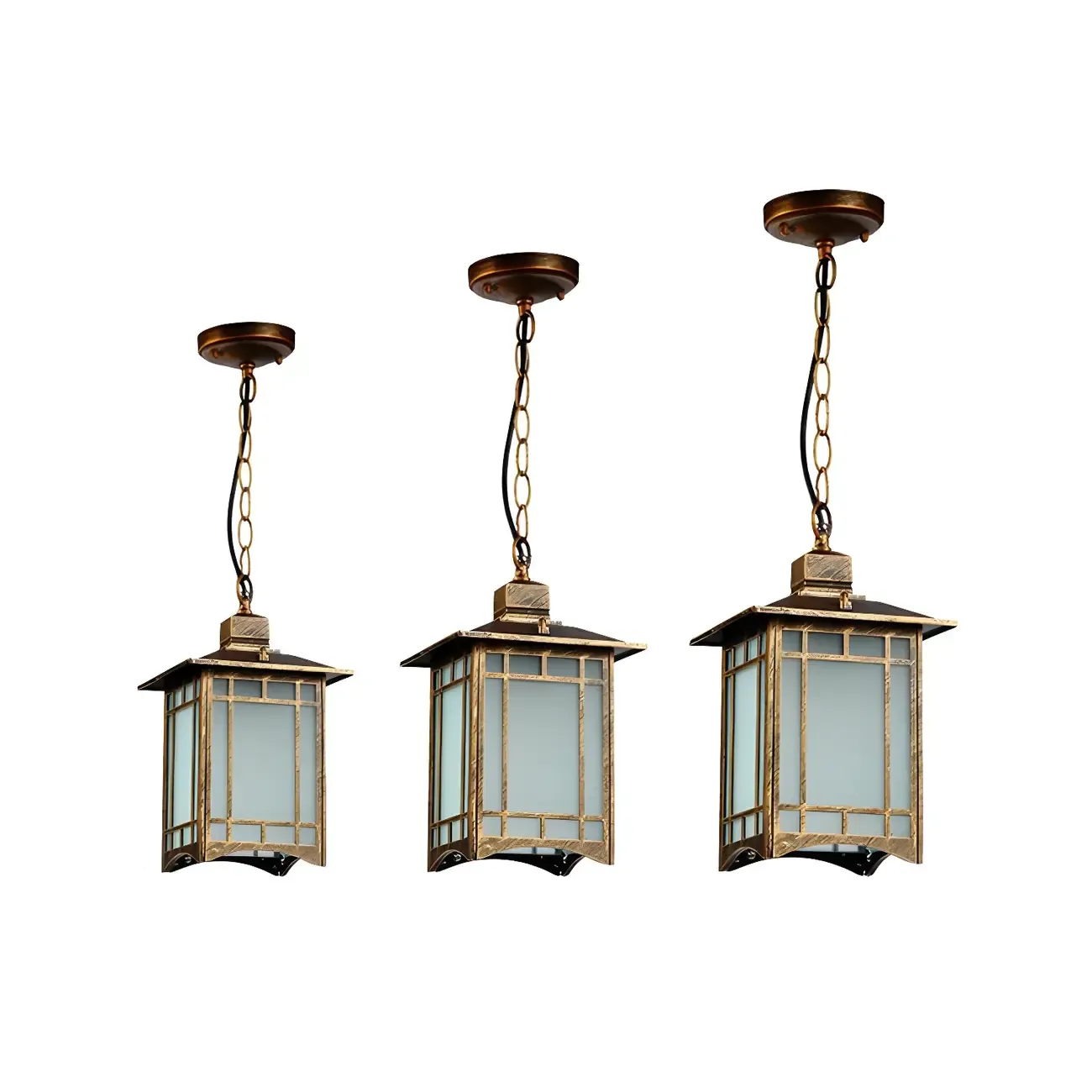 Frost Glass Lantern Ceiling Light Rustic Single-Bulb Garden Hanging Pendant Light Image - 7