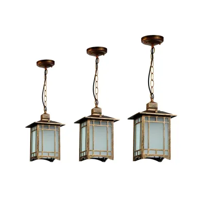 Frost Glass Lantern Ceiling Light Rustic Single-Bulb Garden Hanging Pendant Light Image - 7