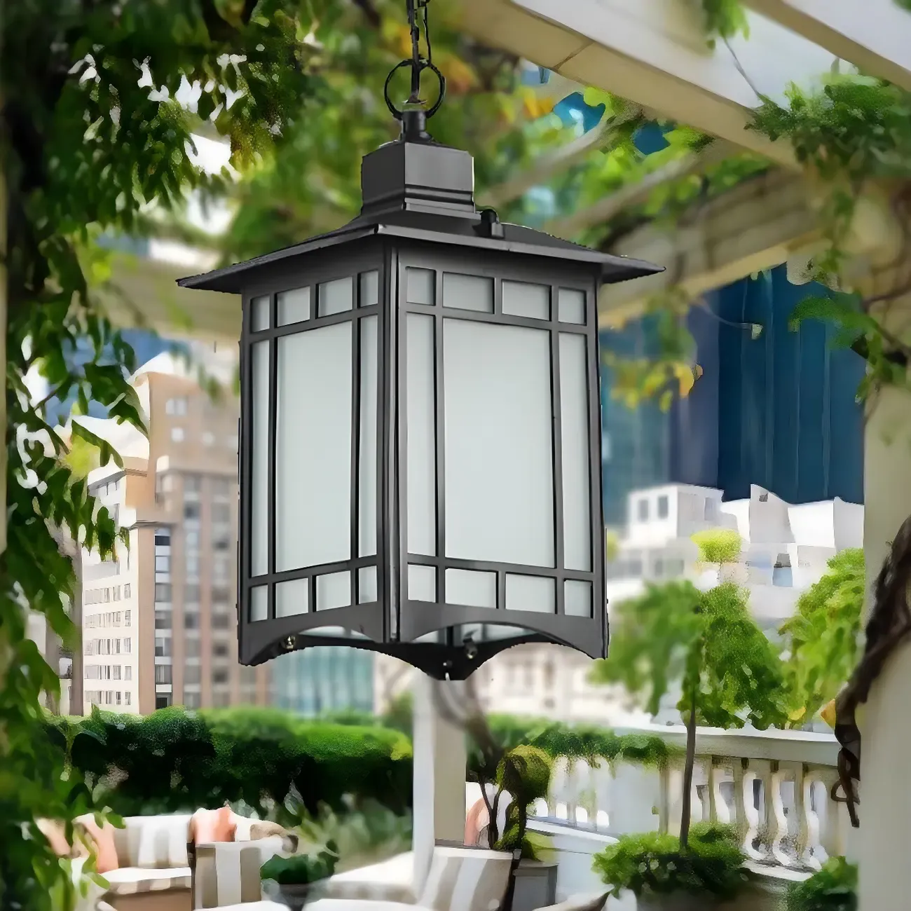 Frost Glass Lantern Ceiling Light Rustic Single-Bulb Garden Hanging Pendant Light Image - 5