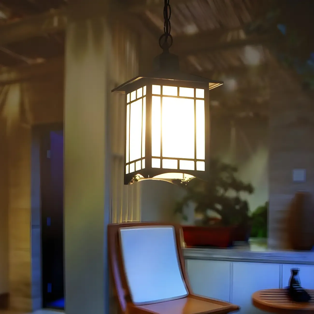 Frost Glass Lantern Ceiling Light Rustic Single-Bulb Garden Hanging Pendant Light Image - 1