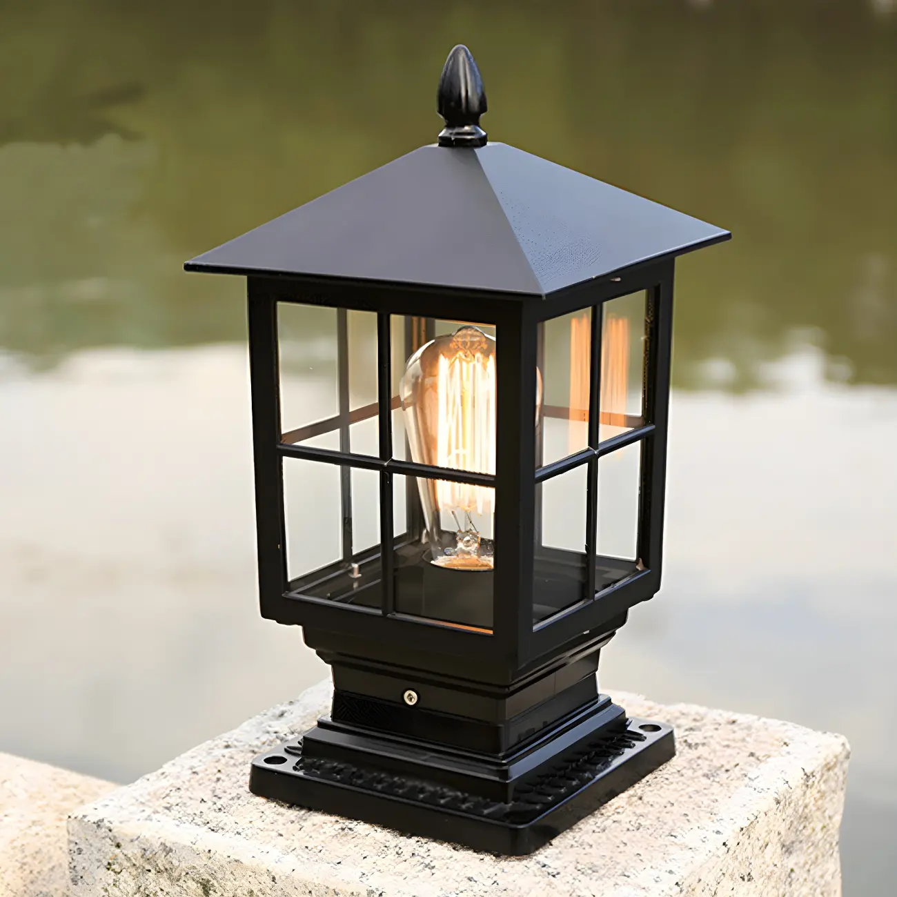 Vintage Black LED Pyramid Post Cap Lights for Garden Image - 1 | homeyfad