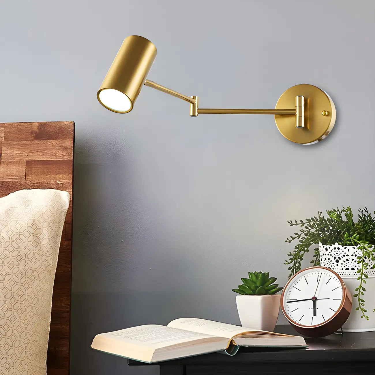 Modern Gold and Black Arm Swing Arm Wall Light Image - 3 | homeyfad
