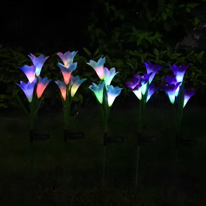Decorative Artificial Lily Bouquet Solar Ground Landscape Lighting Image - 1