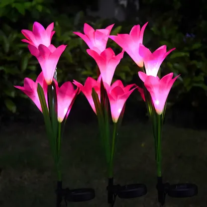 Decorative Artificial Lily Bouquet Solar Ground Landscape Lighting Image - 2