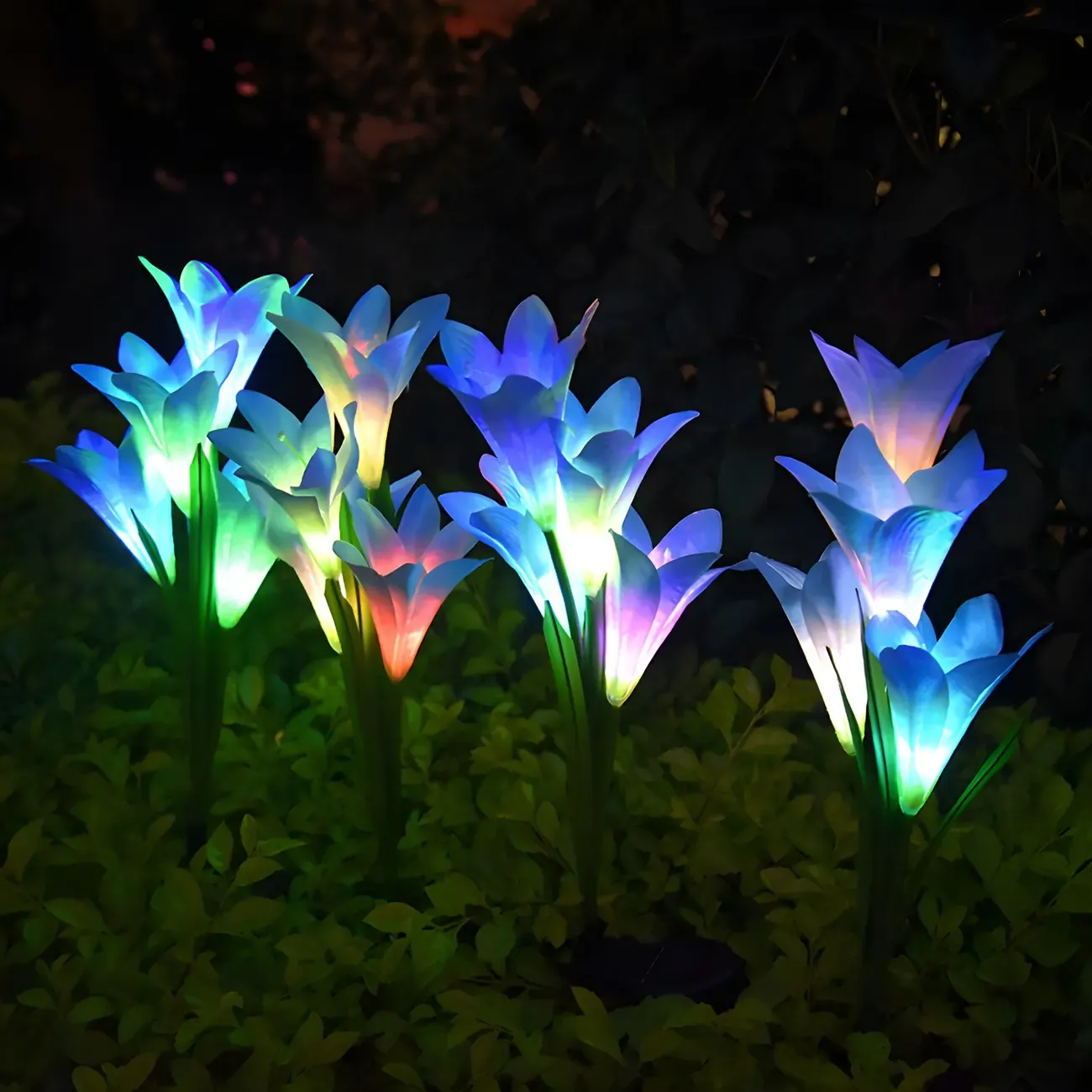 Decorative Artificial Lily Bouquet Solar Ground Landscape Lighting Image - 3