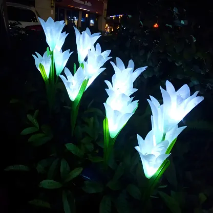 Decorative Artificial Lily Bouquet Solar Ground Landscape Lighting Image - 4