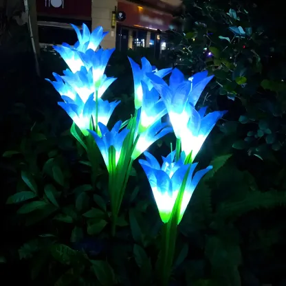 Decorative Artificial Lily Bouquet Solar Ground Landscape Lighting Image - 5
