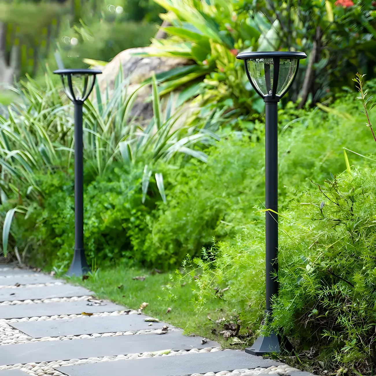 Modern Round Hemisphere Pole Solar Landscape Lighting Image - 1