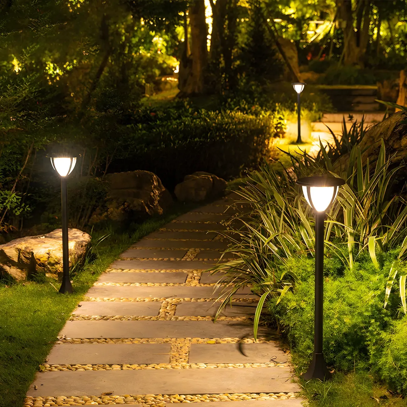 Modern Round Hemisphere Pole Solar Landscape Lighting Image - 2