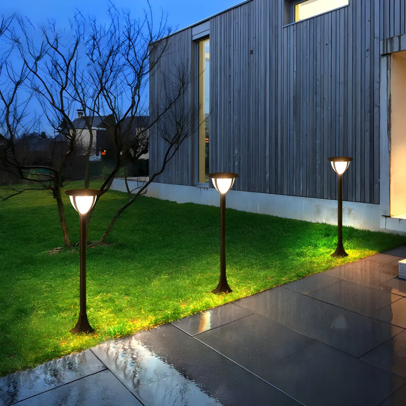 Modern Round Hemisphere Pole Solar Landscape Lighting Image - 3