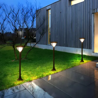 Modern Round Hemisphere Pole Solar Landscape Lighting Image - 3