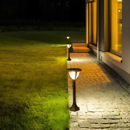 Modern Round Hemisphere Pole Solar Landscape Lighting Image - 4