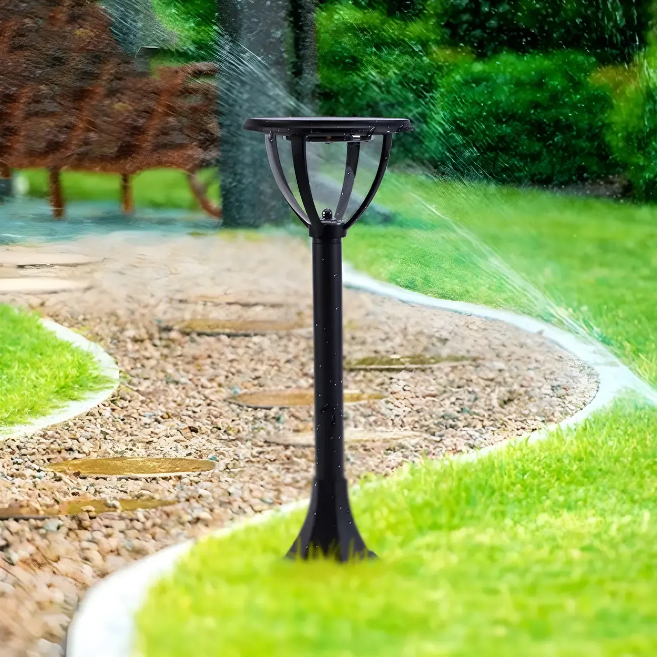 Modern Round Hemisphere Pole Solar Landscape Lighting Image - 5