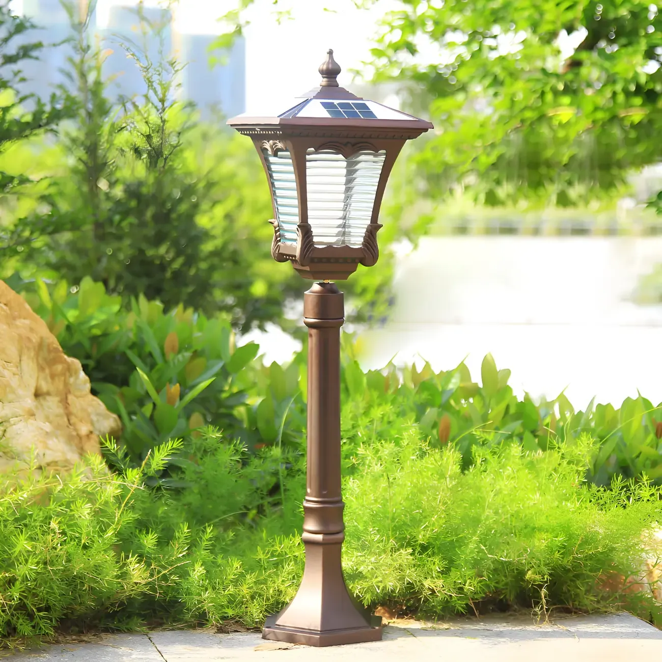 Vintage Flared Square Ribbed Glass LED Path Landscape Lighting Image - 3
