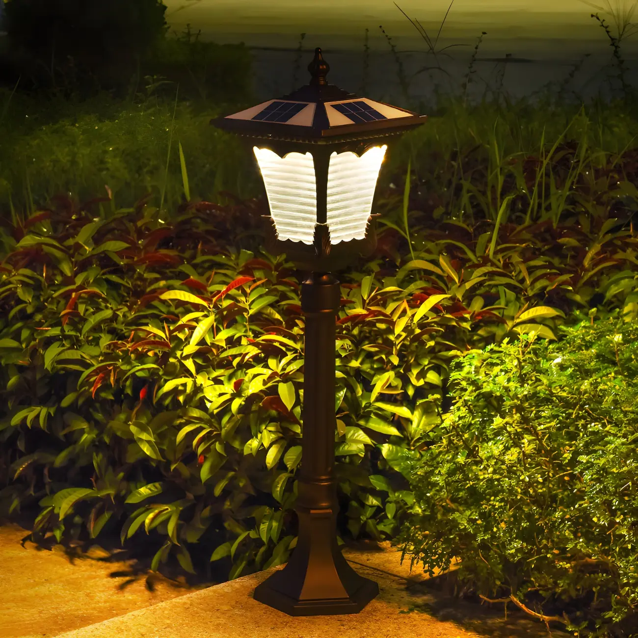 Vintage Flared Square Ribbed Glass LED Path Landscape Lighting Image - 1 | homeyfad