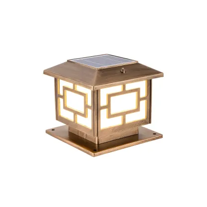 Oriental Classic Bronze Metal Solar Outdoor Post Lights Image - 1