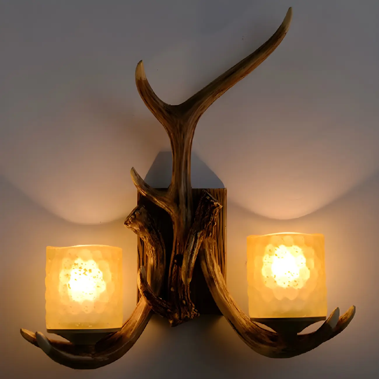 Rustic Antler 2-Light Wall Sconce with Frosted Glass Image - 1 | homeyfad