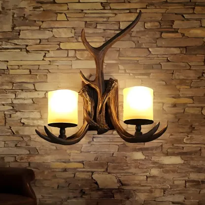 Rustic Antler 2-Light Wall Sconce with Frosted Glass Image - 2