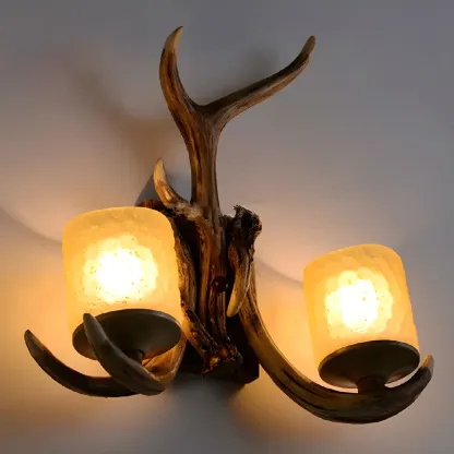 Rustic Antler 2-Light Wall Sconce with Frosted Glass Image - 3