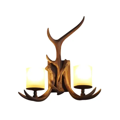 Rustic Antler 2-Light Wall Sconce with Frosted Glass Image - 5