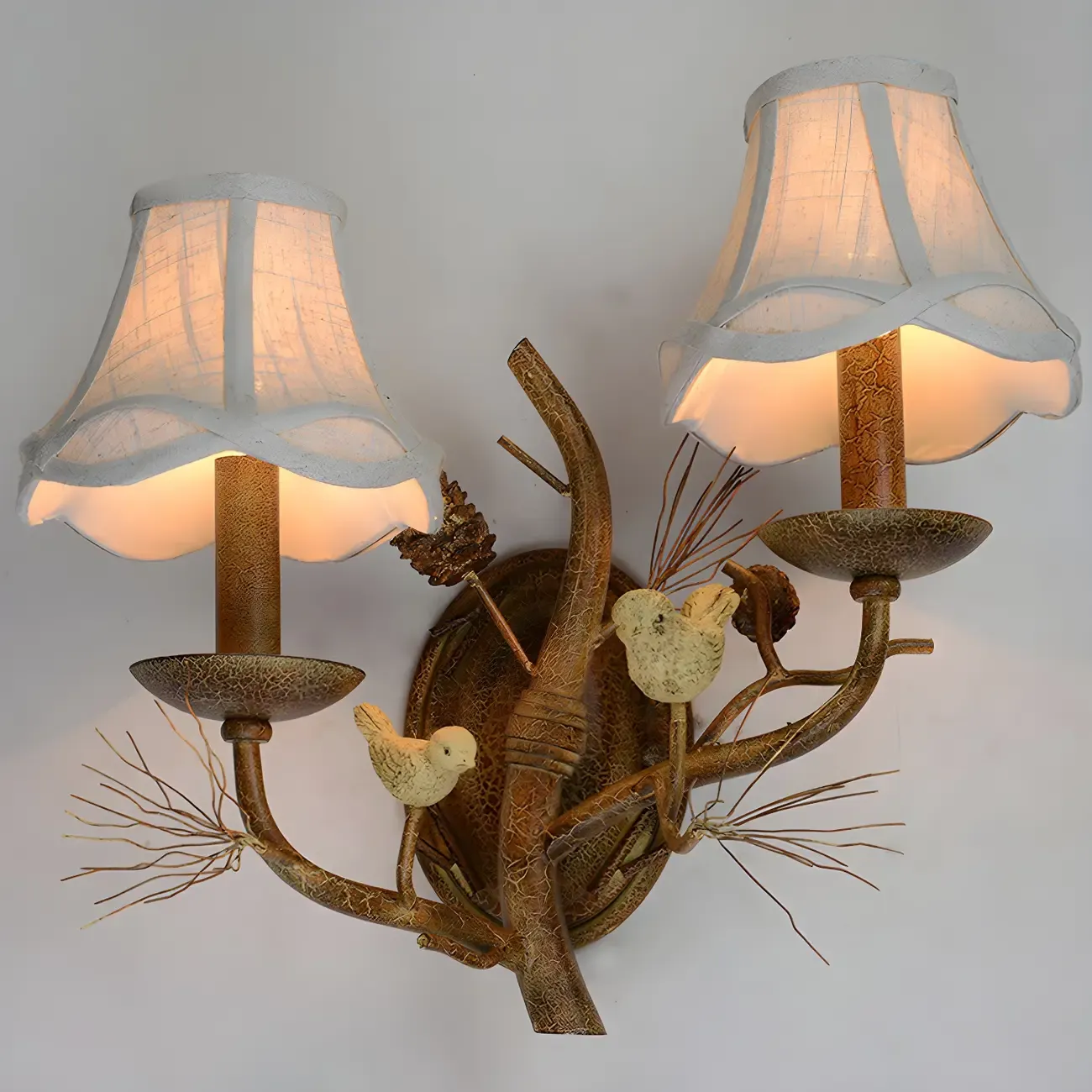 Traditional 2-Light Rust Resin and Fabric Wall Sconce Image - 1
