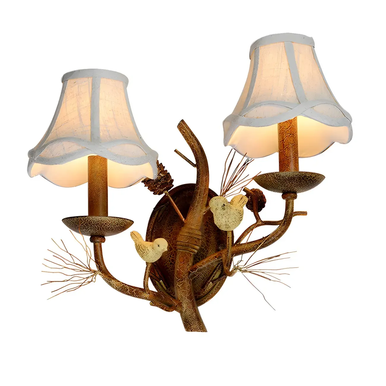 Traditional 2-Light Rust Resin and Fabric Wall Sconce Image - 5