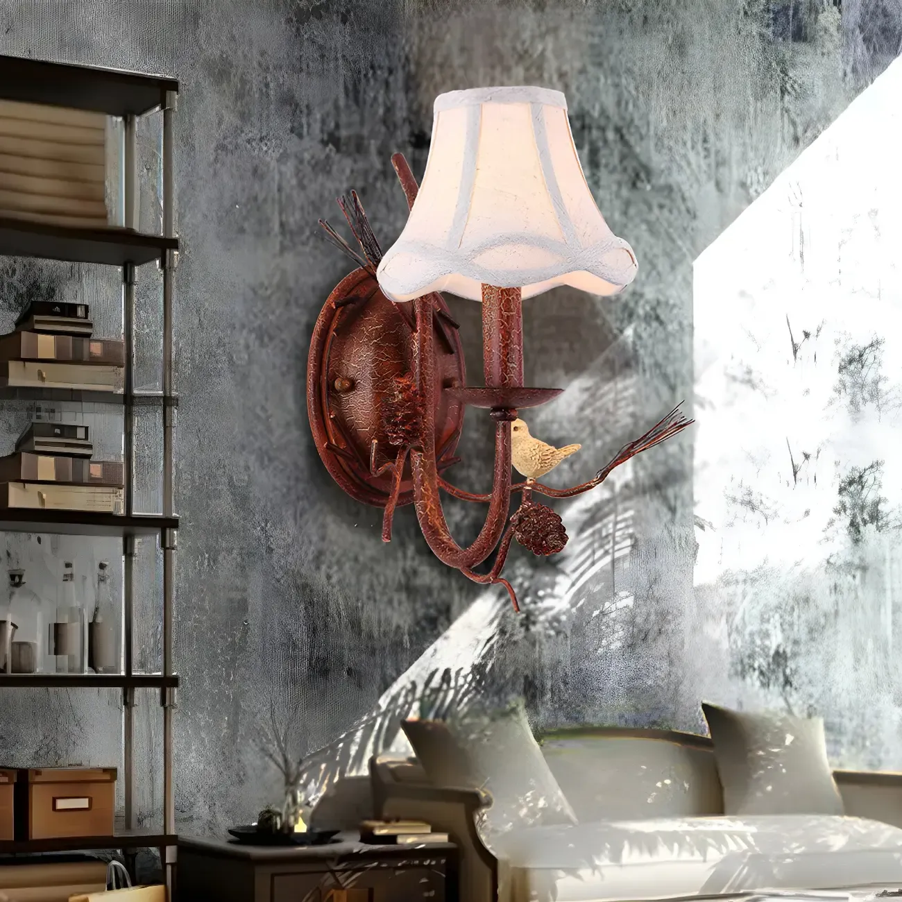 Traditional 2-Light Rust Resin and Fabric Wall Sconce Image - 6