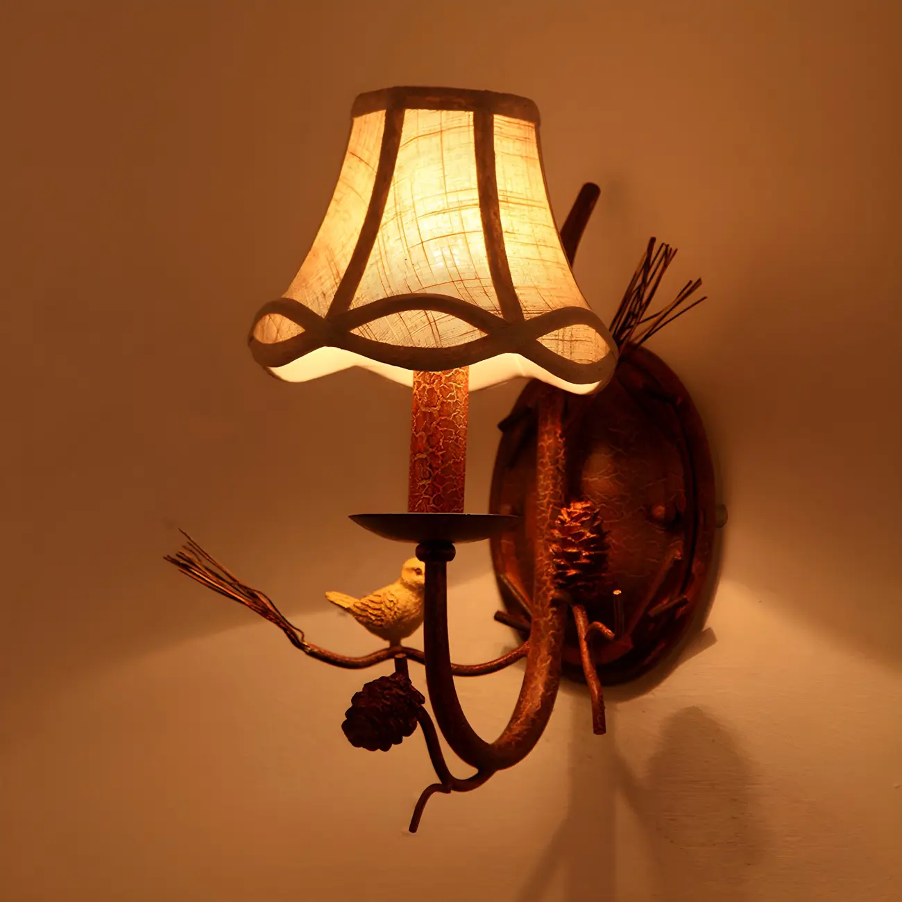 Traditional 2-Light Rust Resin and Fabric Wall Sconce Image - 2 | homeyfad