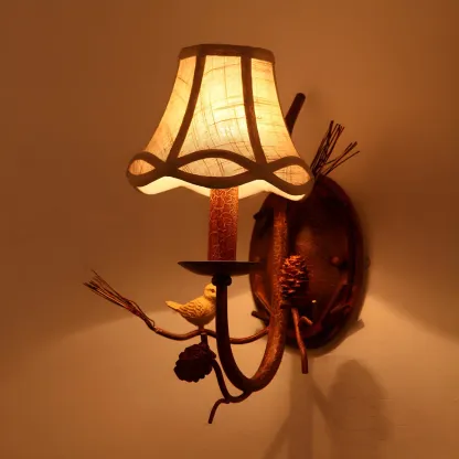 Traditional 2-Light Rust Resin and Fabric Wall Sconce Image - 2