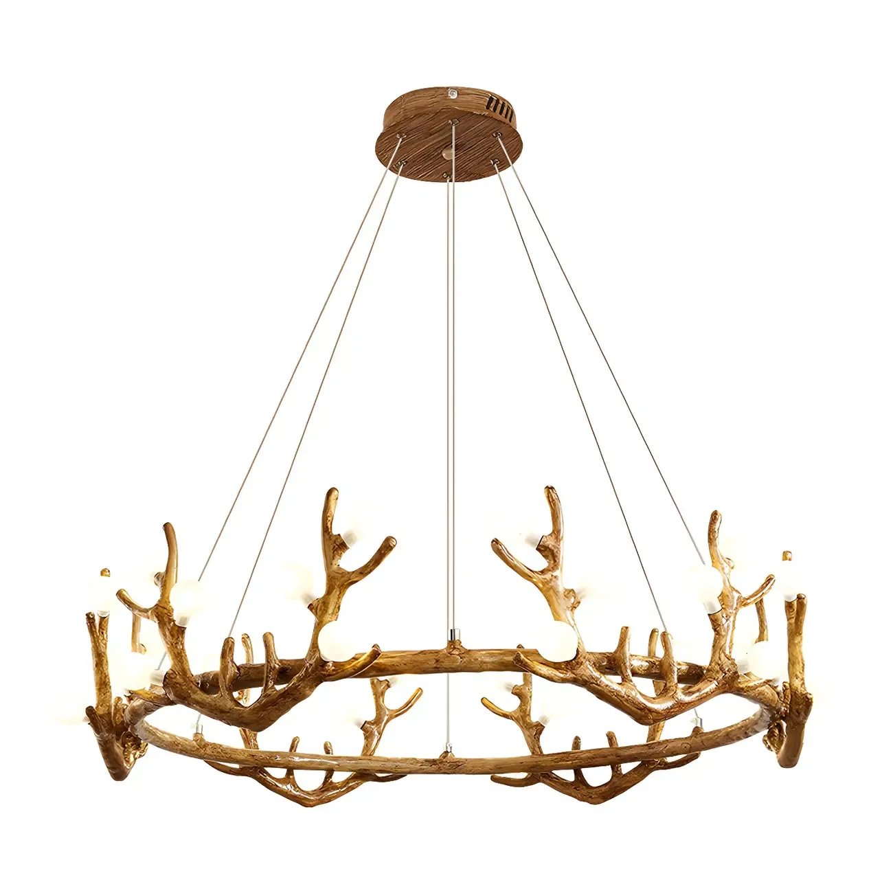 Nordic Brown Antler Frosted Glass LED Ring Chandelier Image - 4