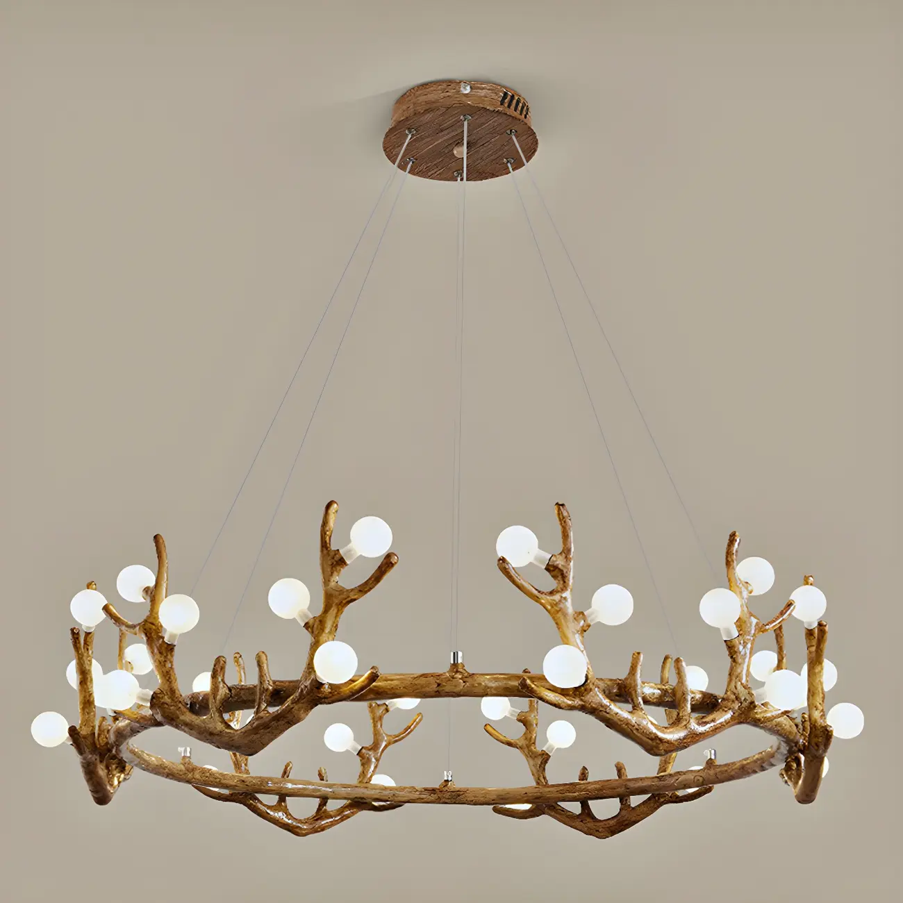Nordic Brown Antler Frosted Glass LED Ring Chandelier Image - 5 | homeyfad