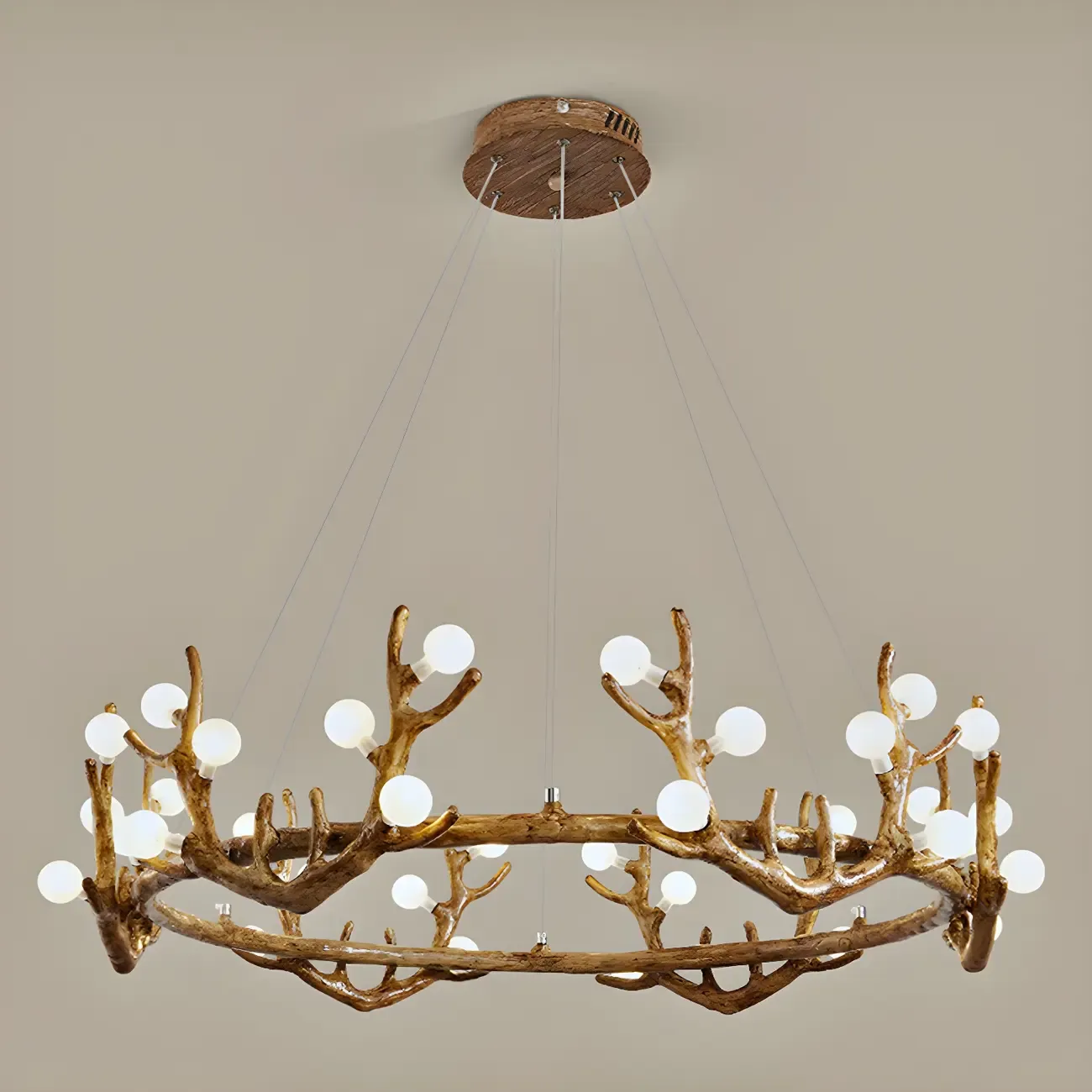 Nordic Brown Antler Frosted Glass LED Ring Chandelier Image - 5