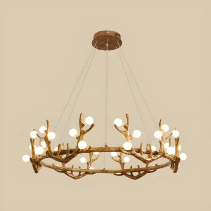 Nordic Brown Antler Frosted Glass LED Ring Chandelier Image - 6