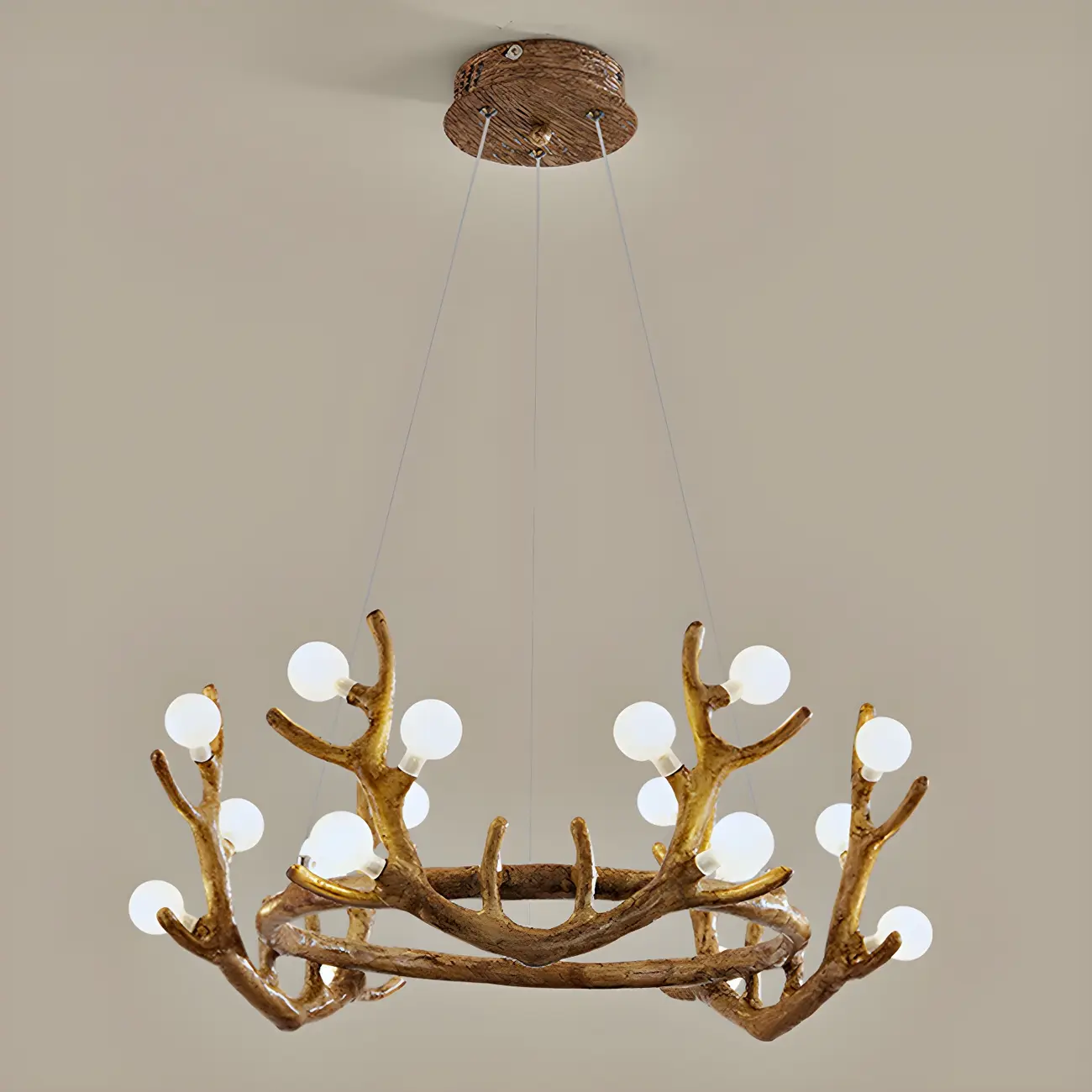 Nordic Brown Antler Frosted Glass LED Ring Chandelier Image - 7 | homeyfad