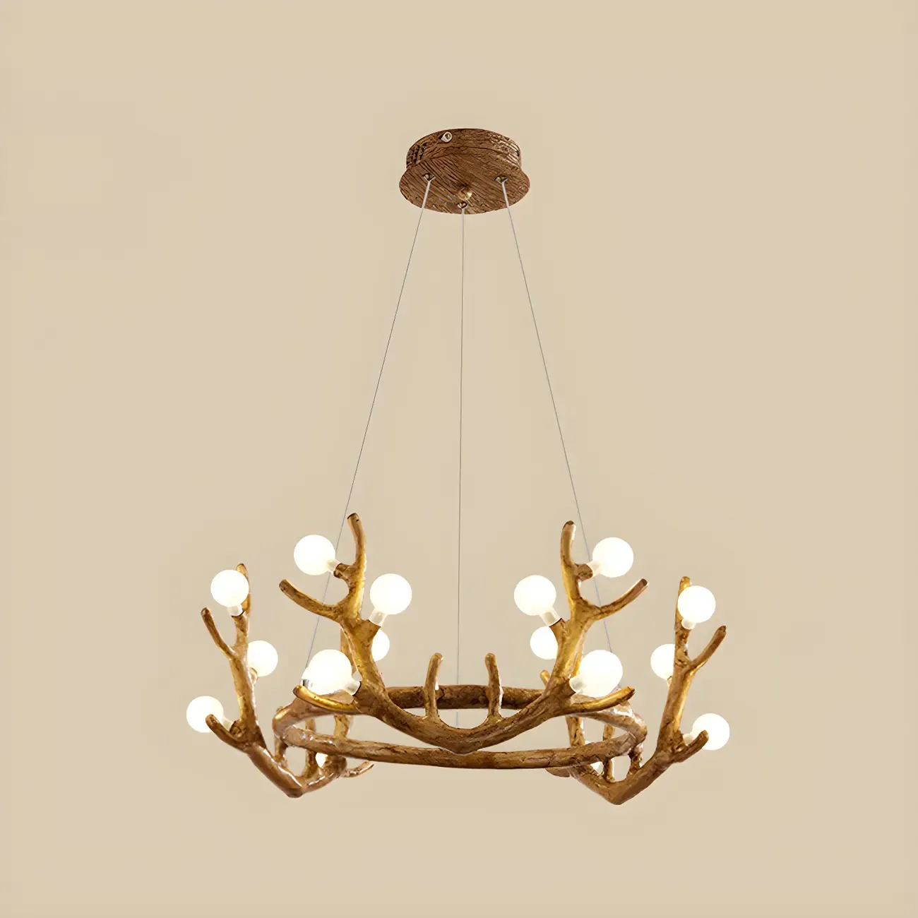Nordic Brown Antler Frosted Glass LED Ring Chandelier Image - 8