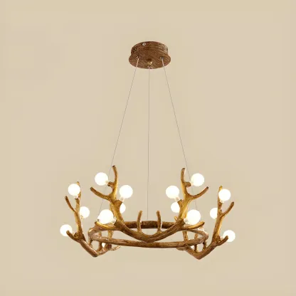 Nordic Brown Antler Frosted Glass LED Ring Chandelier Image - 8