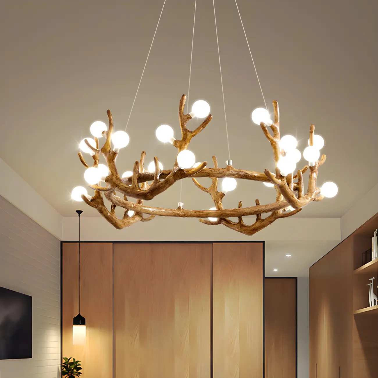 Nordic Brown Antler Frosted Glass LED Ring Chandelier Image - 2 | homeyfad