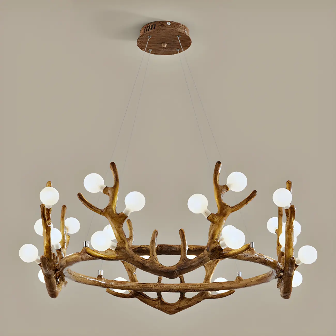 Nordic Brown Antler Frosted Glass LED Ring Chandelier Image - 9 | homeyfad