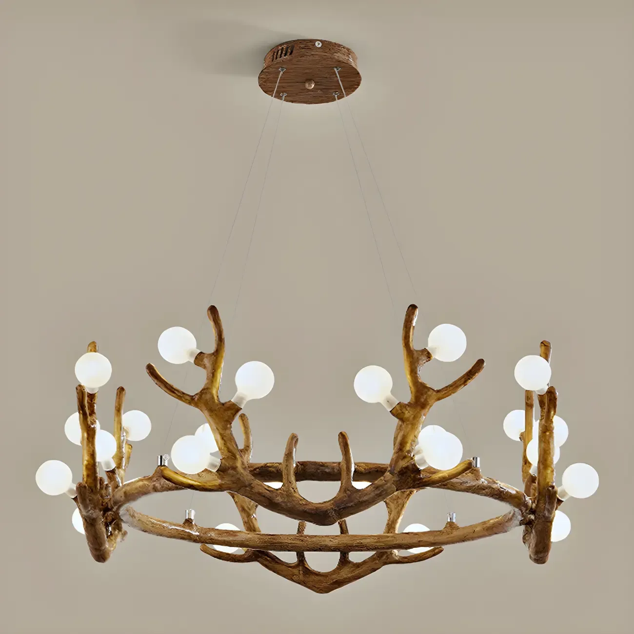 Nordic Brown Antler Frosted Glass LED Ring Chandelier Image - 9