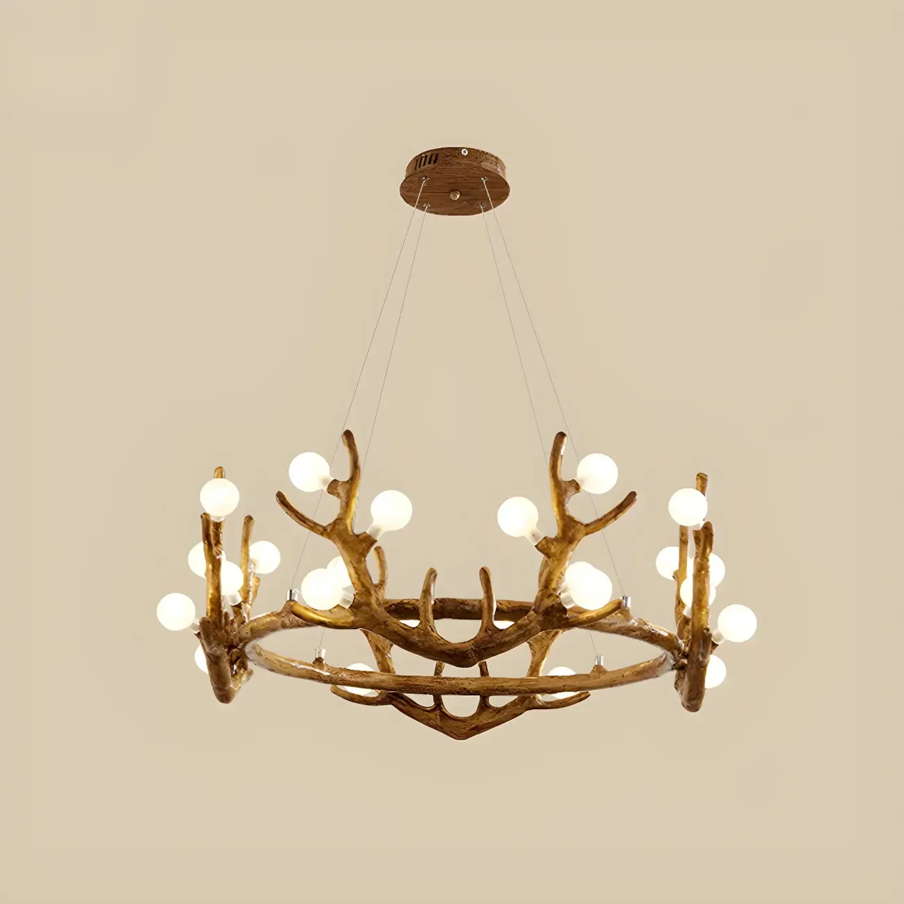 Nordic Brown Antler Frosted Glass LED Ring Chandelier Image - 10